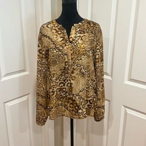 Jennifer Lopez, womens, large, decorative blouse. Button front w / keyhole back.